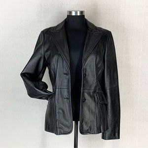 United Colors of Benetton~Y2K~Womens Black Leather Moto/Biker Jacket/Blazer~Sz12